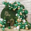 128Pcs Jungle Sarfari Balloon Garland Arch Kit, Double Stuffed Emerald Green Matellic Gold White Balloons with Artificial Palm Leaves for Wild One Animal Party Decorations Kids Birthday Baby Shower view 3
