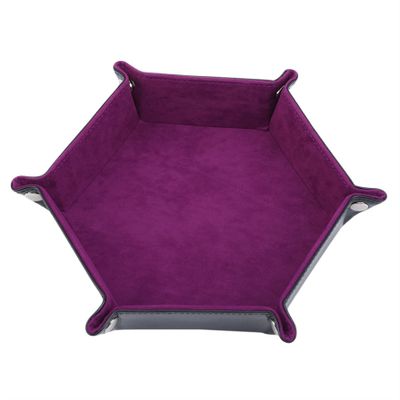 DAMAJI Dice Tray for Table Games Metal Dice Rolling Tray Holder Dice Storage Box Double Sided Folding PU Leather,Purple