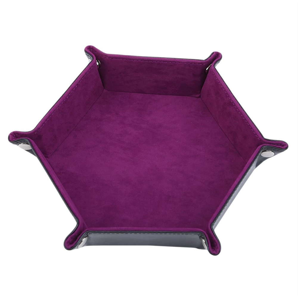 DAMAJI Dice Tray for Table Games Metal Dice Rolling Tray Holder Dice Storage Box Double Sided Folding PU Leather,Purple