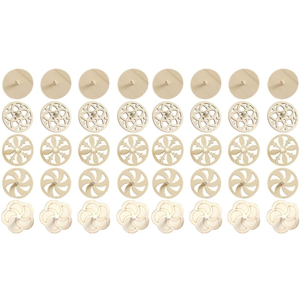 Toyvian 40 Piece Wooden Spinning Tops Fidget Crafts Party Favors for Kids 4-8 - Unfinished Wood DIY Gyroscope Bulk Kids Toys