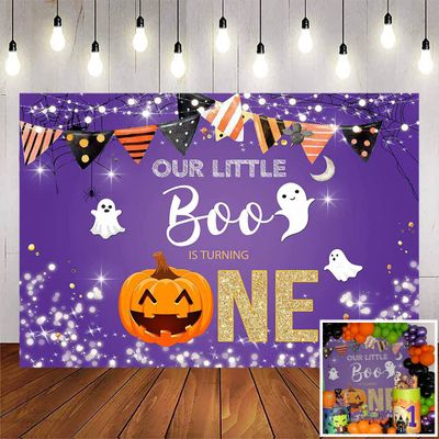 Avezano Halloween Boo 1st Birthday Backdrop for Boys Our Little Boo is Turning One Party Decorations Halloween Theme Boys Girls First Birthday Cake Table Decorstions Banner Supplies(7x5ft)