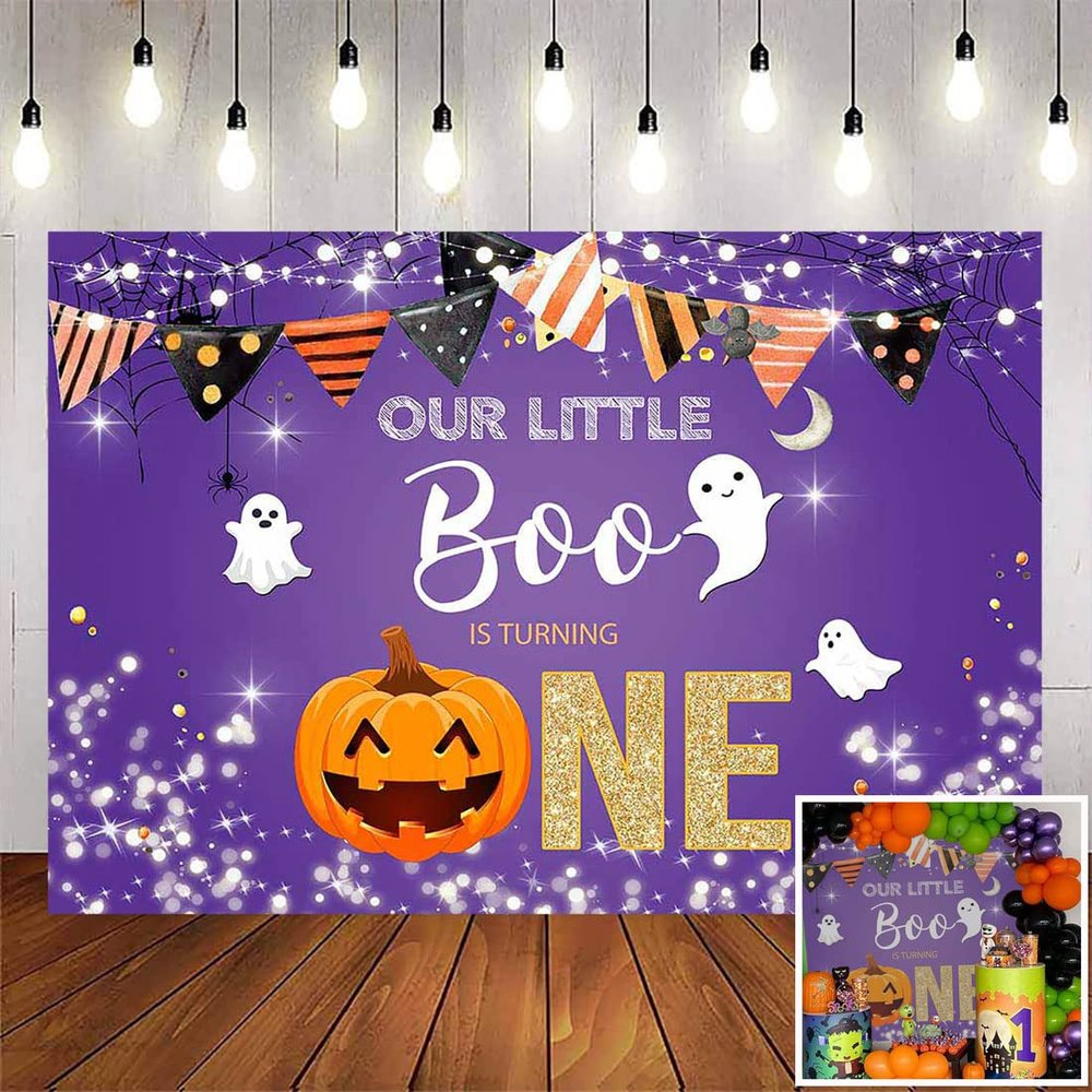 Avezano Halloween Boo 1st Birthday Backdrop for Boys Our Little Boo is Turning One Party Decorations Halloween Theme Boys Girls First Birthday Cake Table Decorstions Banner Supplies(7x5ft)
