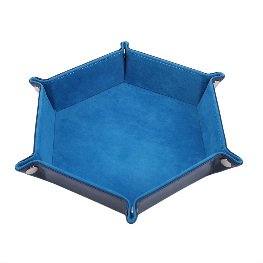 DAMAJI Dice Tray for Table Games Metal Dice Rolling Tray Holder Dice Storage Box Double Sided Folding PU Leather,Royal Blue