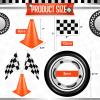 Remagr 24 Pcs Race Car Theme Birthday Party Supplies, 8 Pcs Traffic Cones, 12 Black and White Checkered Flags, 2 27.5" Inflatable Tire Tubes, Black Floor Runner, Checkered Tablecloth(Classic Style) view 3