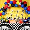 Remagr 24 Pcs Race Car Theme Birthday Party Supplies, 8 Pcs Traffic Cones, 12 Black and White Checkered Flags, 2 27.5" Inflatable Tire Tubes, Black Floor Runner, Checkered Tablecloth(Classic Style) view 4