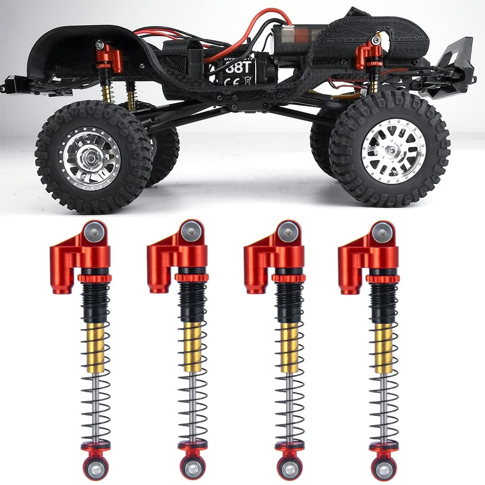 1/24th 48mm RC Car Shocks Aluminum Alloy Absorber Damper for All AXIAL SCX24 AXI90081 Deadbolt C10 Bronco, Red