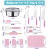 42 Piece Kids Real Cooking Set, Kids Knife Set, Baking Kit, Cookware, Play Pots and Pans, Mini Stainless Steel Pretend Play Cooking Toys, Apron and Chef Hat for Girls, Sensory Toys view 4