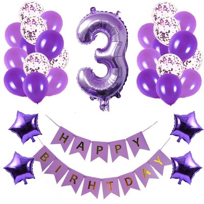 3th Birthday Party Decorations Kit Happy Birthday Banner with Number 3 Birthday Balloons for Birthday Party Supplies 3th Purple Birthday Party Pack Party Favors