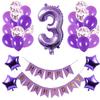 3th Birthday Party Decorations Kit Happy Birthday Banner with Number 3 Birthday Balloons for Birthday Party Supplies 3th Purple Birthday Party Pack Party Favors view 1