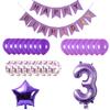 3th Birthday Party Decorations Kit Happy Birthday Banner with Number 3 Birthday Balloons for Birthday Party Supplies 3th Purple Birthday Party Pack Party Favors view 2
