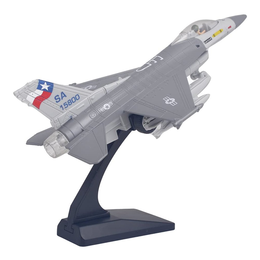 Ailejia Diecast F 16 Fighting Falcon Airplane Model Aircraft Army Air Force Toys Military Plane Pull Back with Lights and Sounds (F 16 Grey)