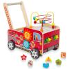 Wooden Baby Walker with Bead Maze for 1 Year Old and up, Wood Push Toy for 12 Month, Toddle Cart with Blocks view 1