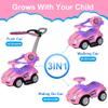 ChromeWheels Push Cars for Toddlers, 3 in 1 Ride on Push Car with Removable Canopy, Ride on Toys Mega Car w/Handle & Horn & Music, Pink view 2