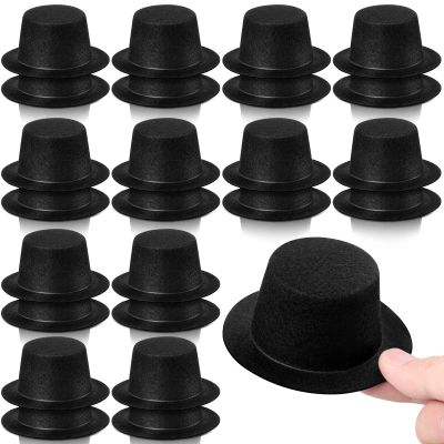 Hungdao 24 Pcs Mini Top Hat for Crafts 1.6 Inch Christmas Small Black Top Hats Small Snowmen Felt Doll Caps for DIY Crafts Xmas Party Decor