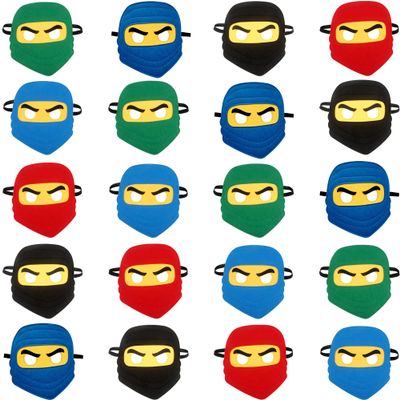 Rcanedny 20 Pieces Kids Ninja Masks Felt Elastic Cartoon Mask for Boys Girls Halloween Costume Party Supplies Ninja Theme Birthday Favors