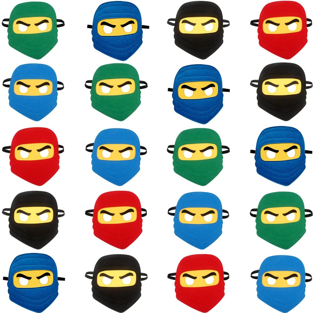 Rcanedny 20 Pieces Kids Ninja Masks Felt Elastic Cartoon Mask for Boys Girls Halloween Costume Party Supplies Ninja Theme Birthday Favors