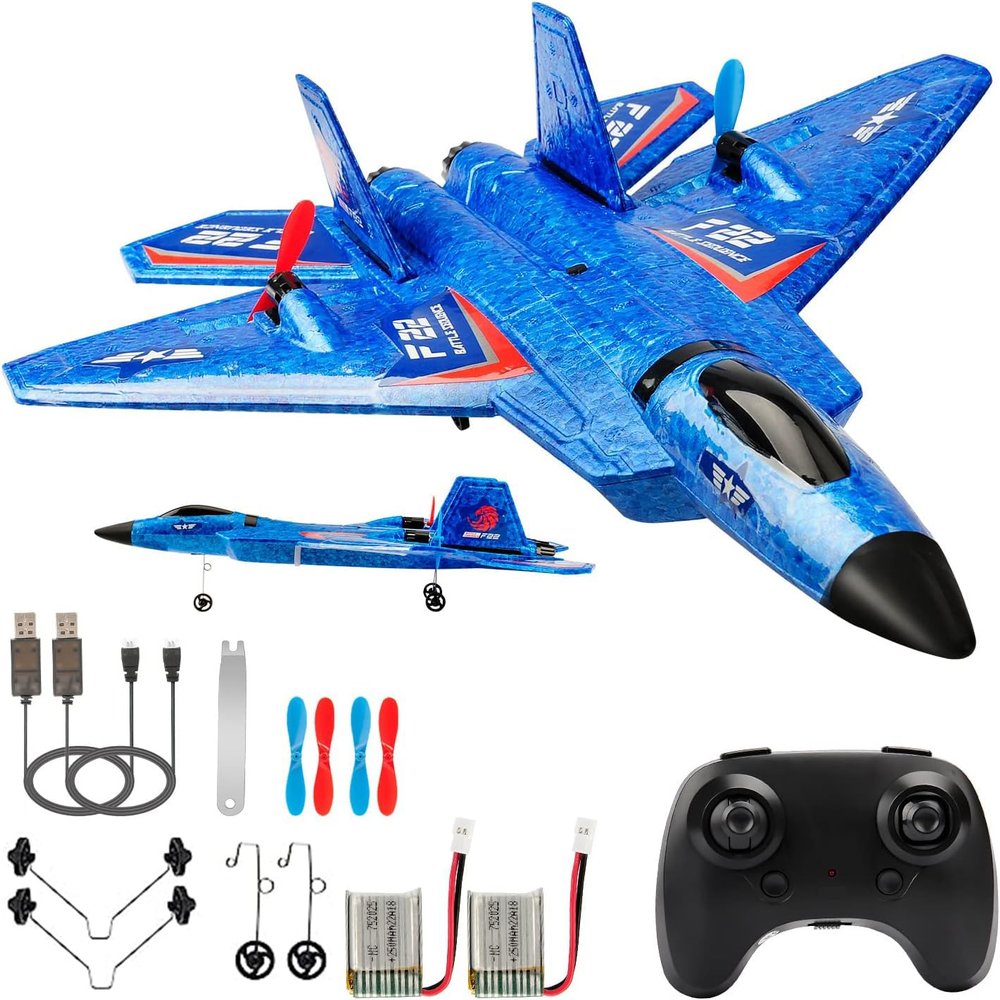 RoofWorld RC Plane, F22 RC Airplane Fighter Ready to Fly, 2.4Ghz 2 Channel Remote Control Plane, RC Airplanes Toy for Boys Girls Kids Beginners