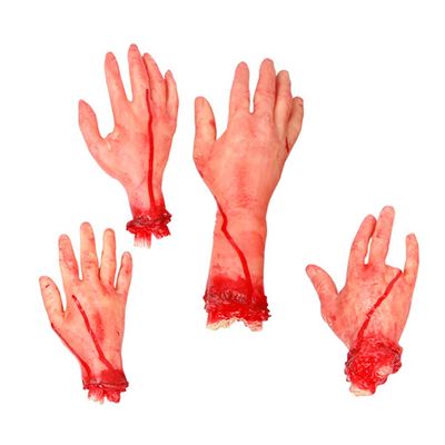 Sewroro 4pcs Severed Hand Fake Human Hands Bloody Prank Party Props Halloween Haunted House Decorations