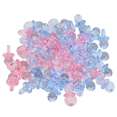 100Pcs Small Baby Pacifiers Acrylic Pacifier Birthday Soothing Mini Color Toys Cute Baby Pacifiers Mini Size 0.8 x 0.5in(Transparent + Blue)