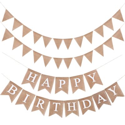 Irenare 4 Pieces Happy Birthday Banner Colorful Birthday Party Decor Rainbow Felt Garland Banner Rainbow Party Decorations Supplies(Linen)