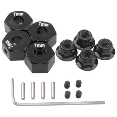 Vgoohobby Metal 12mm Hex Wheel Hubs 7mm Thick Drive Adapters with Flanged Lock Nuts Compatible with Traxxas 1/10 4WD Rustler Slash Stampede RC CarReplace Part 1654 (Black)