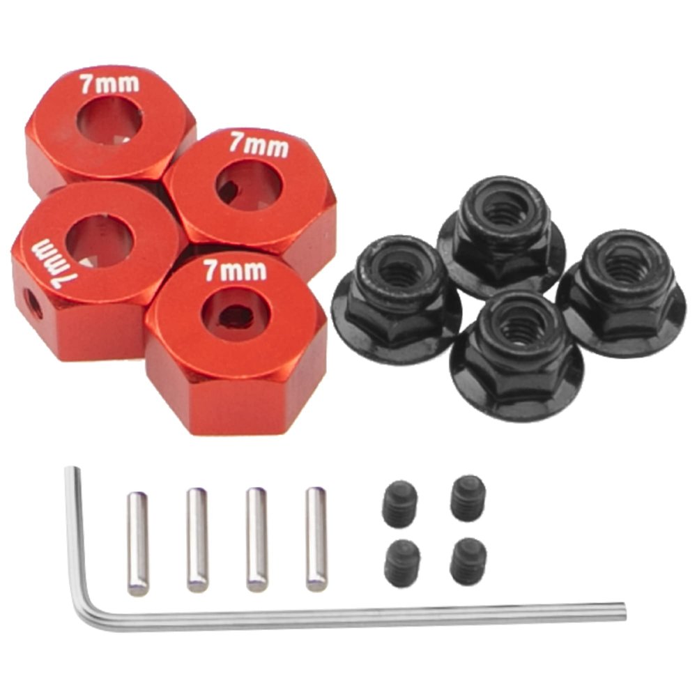 Vgoohobby Metal 12mm Hex Wheel Hubs 7mm Thick Drive Adapters with Flanged Lock Nuts Compatible with Traxxas 1/10 4WD Rustler Slash Stampede RC CarReplace Part 1654 (Red)