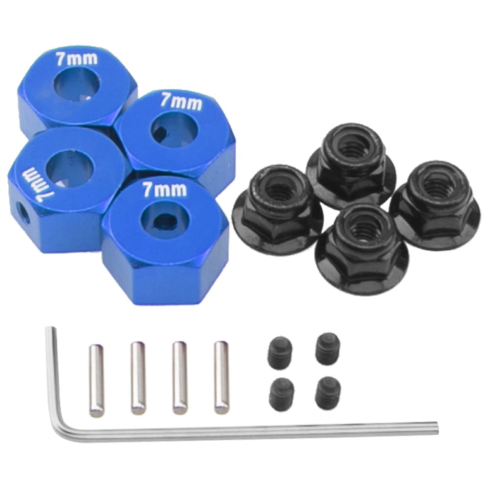 Vgoohobby Metal 12mm Hex Wheel Hubs 7mm Thick Drive Adapters with Flanged Lock Nuts Compatible with Traxxas 1/10 4WD Rustler Slash Stampede RC CarReplace Part 1654 (Blue)