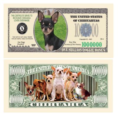 American Art Classics Pack of 50 - Chihuahua Million Dollar Novelty Bill Collectible - Collectible Novelty Million Dollar Bill - Best Gift for Chihuahua Lovers