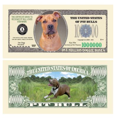 American Art Classics Pack of 100 - Pit Bull Million Dollar Bill - Best Gift for Pitbull Lovers - Collectible Novelty Bill (Not Real Currency)