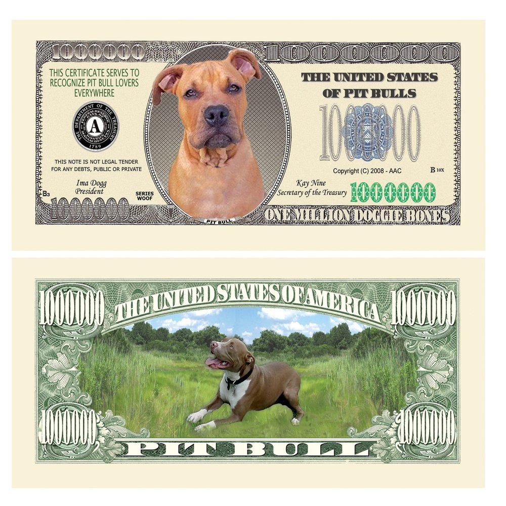 American Art Classics Pack of 100 - Pit Bull Million Dollar Bill - Best Gift for Pitbull Lovers - Collectible Novelty Bill (Not Real Currency)