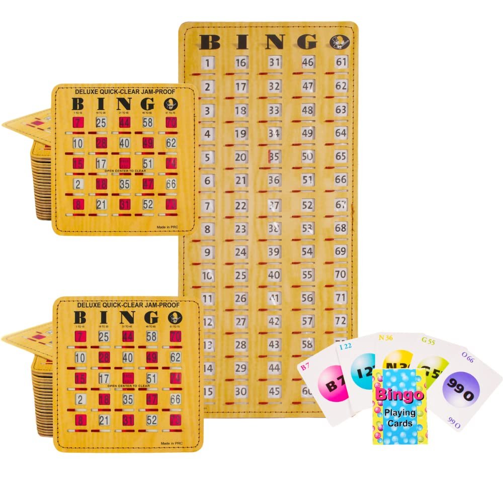 MR CHIPS Jam-Proof Bingo Cards with Sliding Windows, 50 Reusable Shutter Cards, 75 Calling 1 Master Board Plus 10 Extra Cards