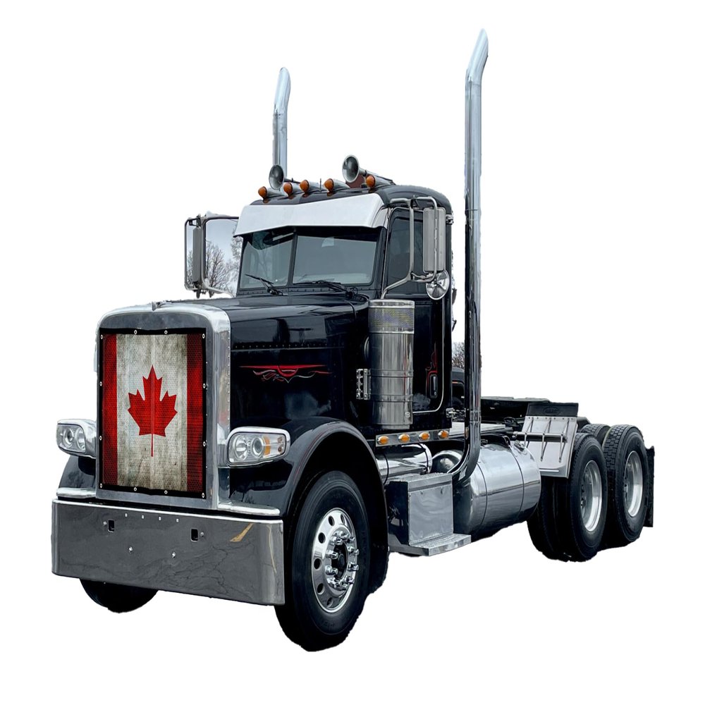 GrilleAdz Canada Flag Mesh Bug Screen for Peterbilt 388/389 (Bug Screen with Turnbuckle Install Kit)