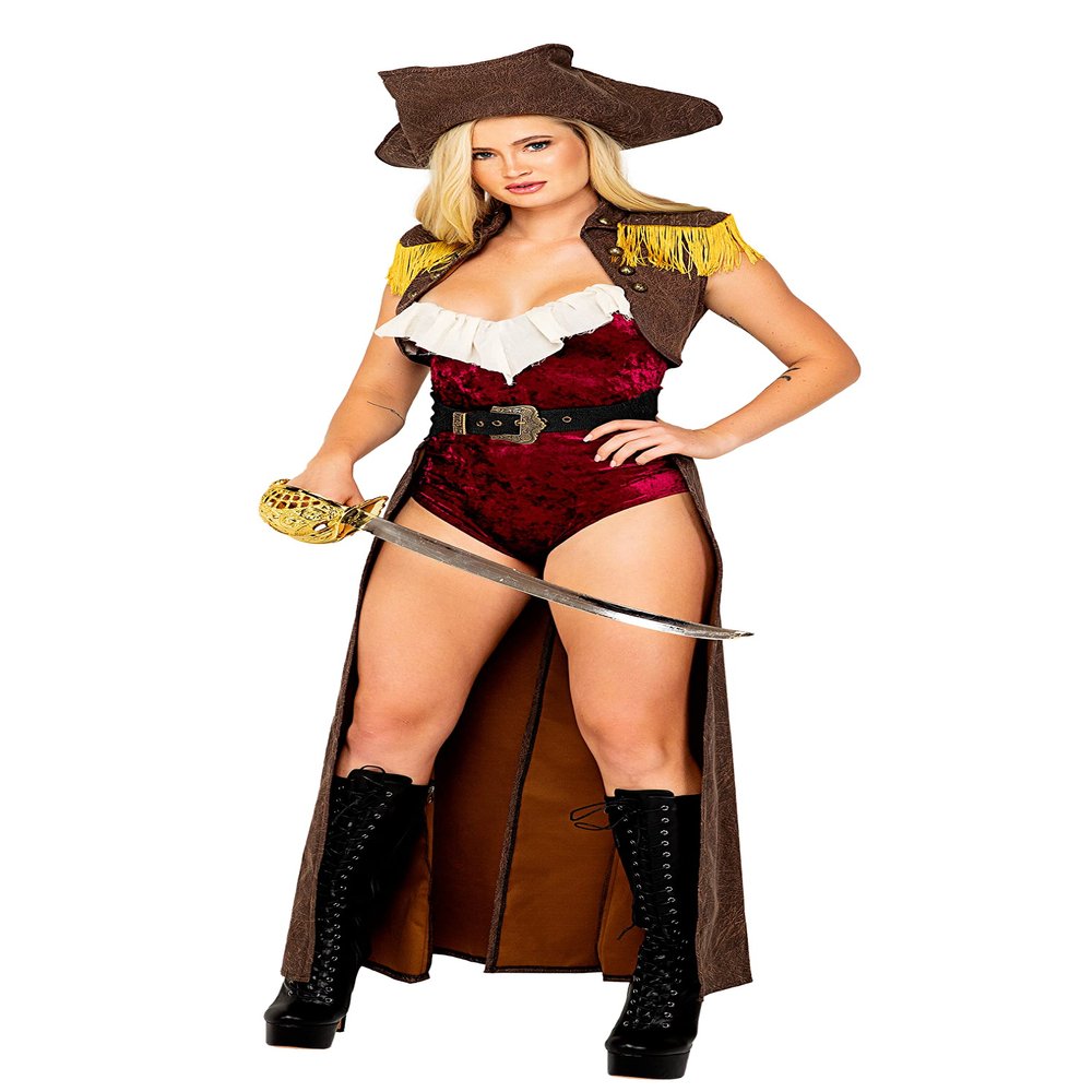 Roma Costume Women's 4pc Pirate Buccaneer Beauty Costume, Brown/Red, Large