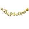 25 & Fabulous Banner, Pre-Strung, Funny Gold Paper Glitter Party Decorations for 25th Birthday Party Supplies, Letters Gold,ABCpartyland view 1