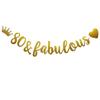 80 & Fabulous Banner, Pre-Strung, Funny Gold Paper Glitter Party Decorations for 80th Birthday Party Supplies, Letters Gold,ABCpartyland view 1