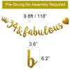 34 & Fabulous Banner, Pre-Strung, Funny Gold Paper Glitter Party Decorations for 34th Birthday Party Supplies, Letters Gold,ABCpartyland view 2