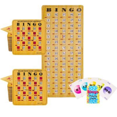 MR CHIPS Jam-Proof Bingo Cards with Sliding Windows, 25 Reusable Shutter Cards, 75 Calling 1 Master Board Plus 10 Extra Slide Cards