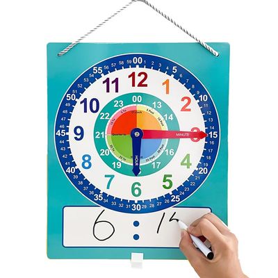 Richardy Telling Time Write & Wipe Teaching Demonstration Clock Learning Clock for Analog and Digital Time Labelled Minute & Hour Hands Kids Montessori Learning Toys