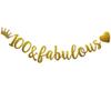 100 & Fabulous Banner, Pre-Strung, Funny Gold Paper Glitter Party Decorations for 100th Birthday Party Supplies, Letters Gold,ABCpartyland view 1