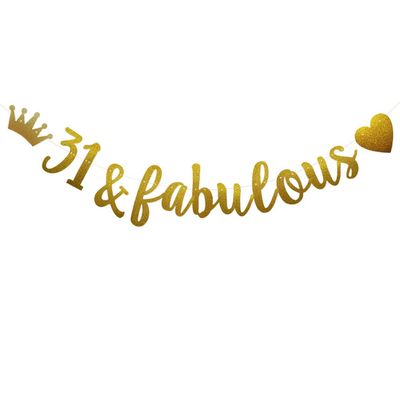 31 & Fabulous Banner, Pre-Strung, Funny Gold Paper Glitter Party Decorations for 31st Birthday Party Supplies, Letters Gold,ABCpartyland