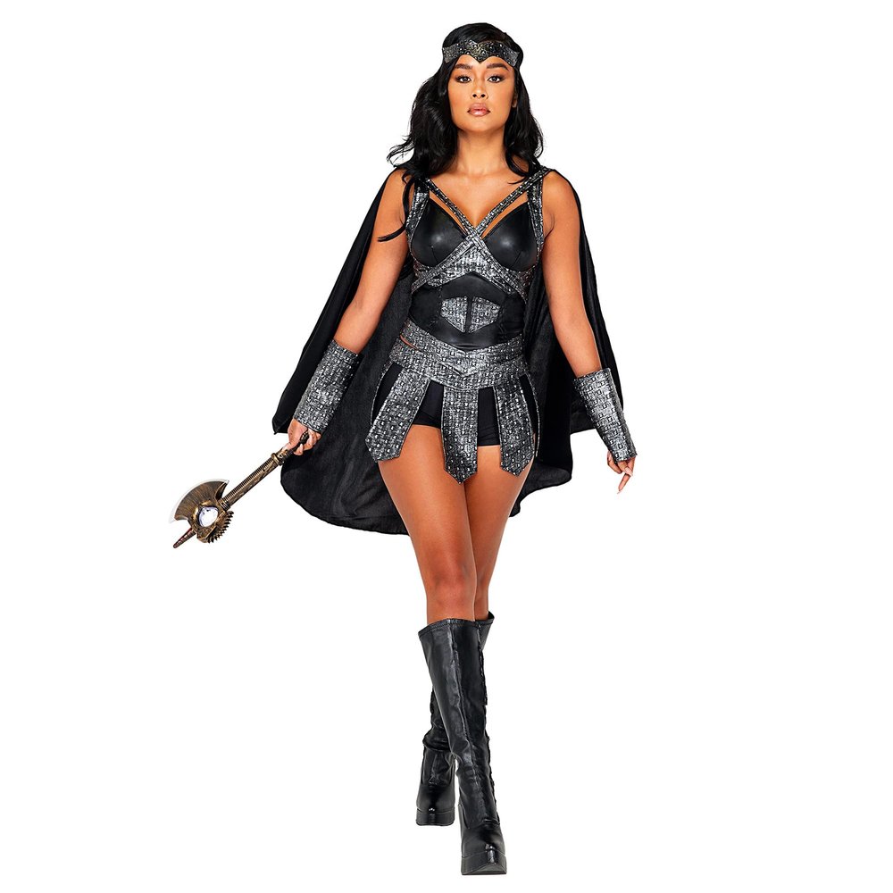 Roma Costume Women's 5pc Warrior Princess Costume, Black/Grey, Small (5088)
