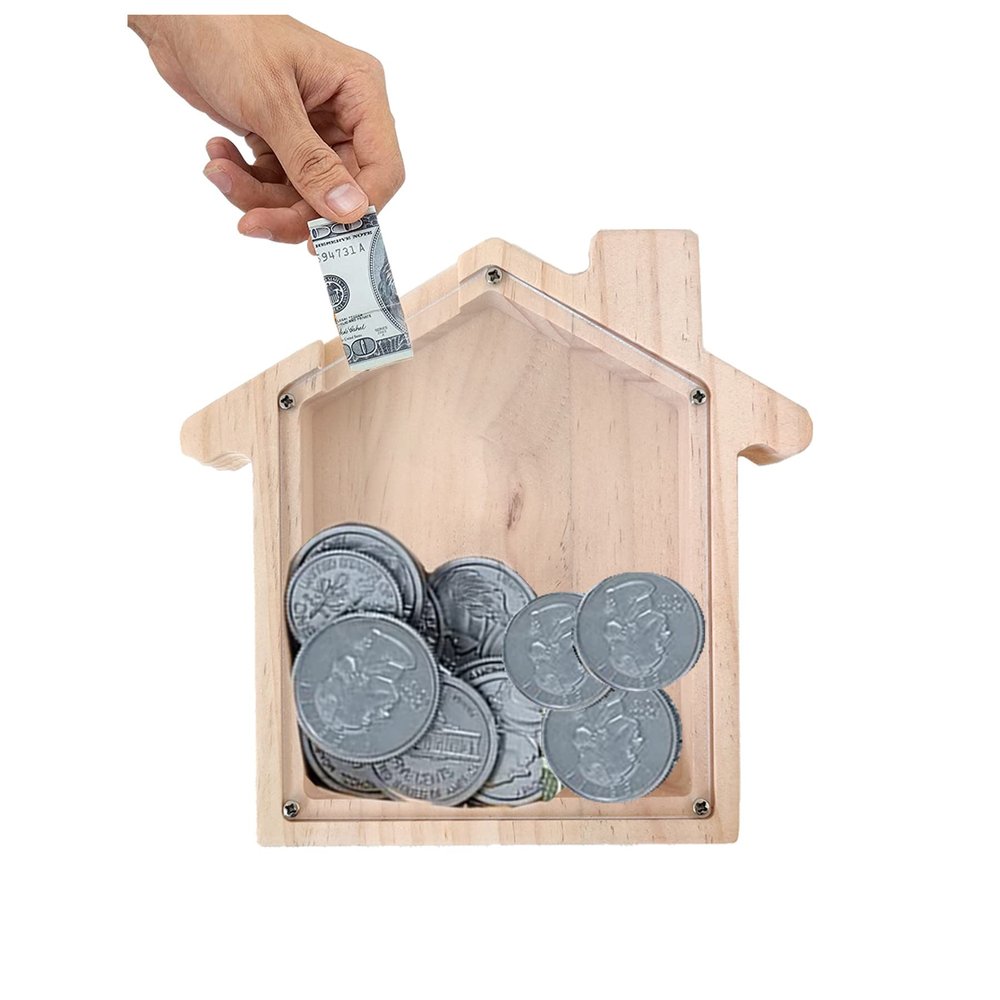 alfyng Wooden Piggy Bank, Personalized House Coin Bank, Paint and Decorate House Money Bank Craft Box, Makes a, Decor or Savings Piggy Bank for DIY