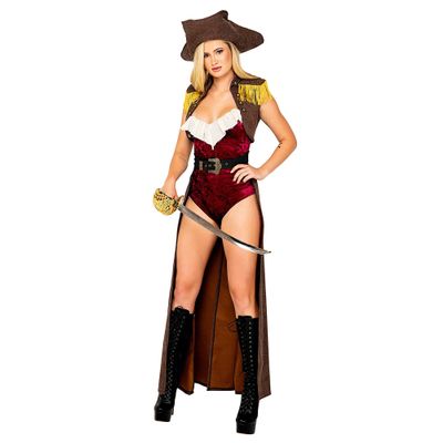 Roma Costume Women's 4pc Pirate Buccaneer Beauty Costume, Brown/Red, Medium
