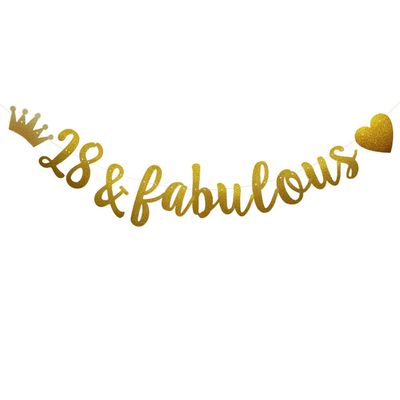28 & Fabulous Banner, Pre-Strung, Funny Gold Paper Glitter Party Decorations for 28th Birthday Party Supplies, Letters Gold,ABCpartyland