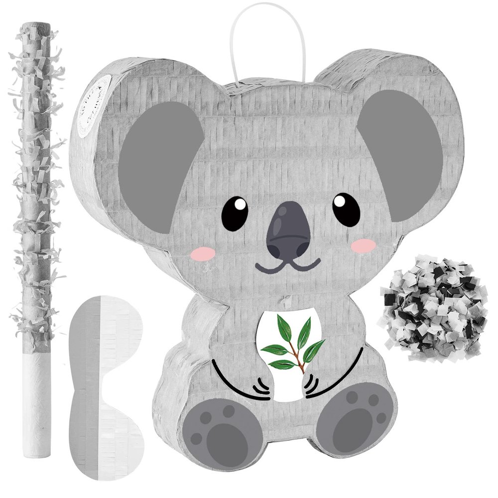 Koala Piatas for Birthday Party Safari Animal Piata with Stick, Blindfold, Confetti for Adults Birthday Baby Shower Party Supplies