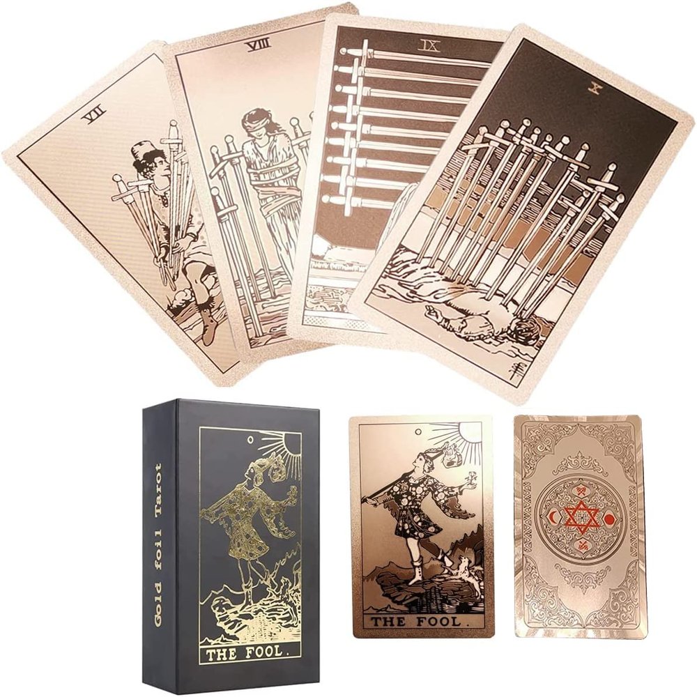 VOVCIG Tarot Cards with Guidebook Tarot Cards Deck Set,PVC Waterproof Divination Tool for Beginners and Expert Readers(Rose Gold)