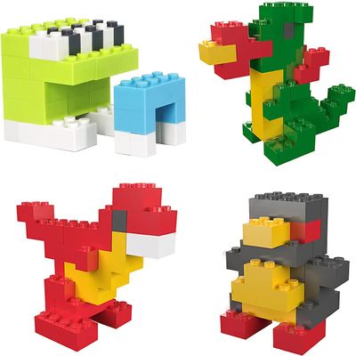 PicassoTiles Building Brick + Action Figures + Magnetic Brick Tiles, 1250 pcs 6 Shape, 11 Color Vibrant Sensory Mix & Match Brick Building, 4 Family Expansion Pack, Construction Toy Socket Spikes Toys