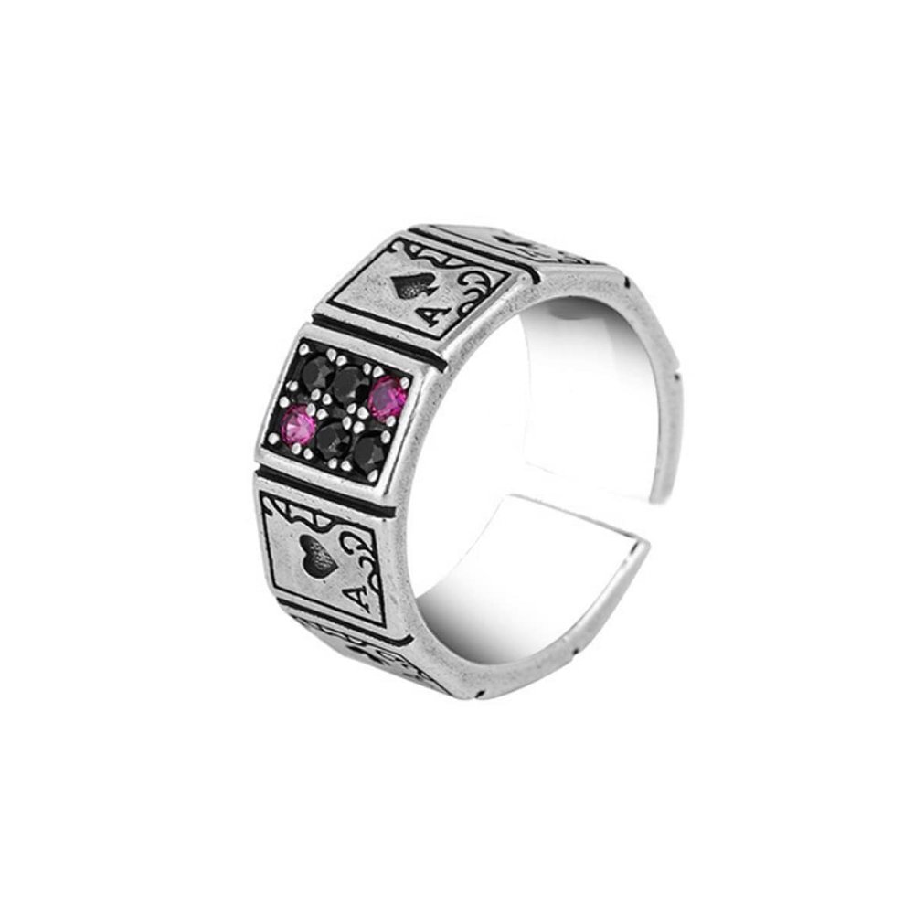 MANZ Poker Fidget Ring, Ace of Spades Alloy Lucky Rock Punk Costume Accessories (One size, Style-1)