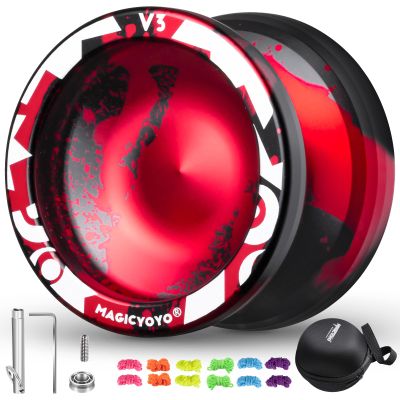 MAGICYOYO Professional Responsive Yoyo V3, Metal Yo yo for Kids Beginners Alloy Yoyo for Adults with KK Bearing + Bearing Removal Tool + Axle + Storage Bag + 12 Yo-yo Strings (Black Red)
