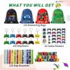 Bluegogo 61 Pcs Video Game Party Favors, Gamer Party Favors Bags Includes 12 Pcs16 x 13 Inch Video Game Party Drawstring Bags Slap Bracelets Keychains Tattoo Stickers for Kids Gaming Party Favor view 4